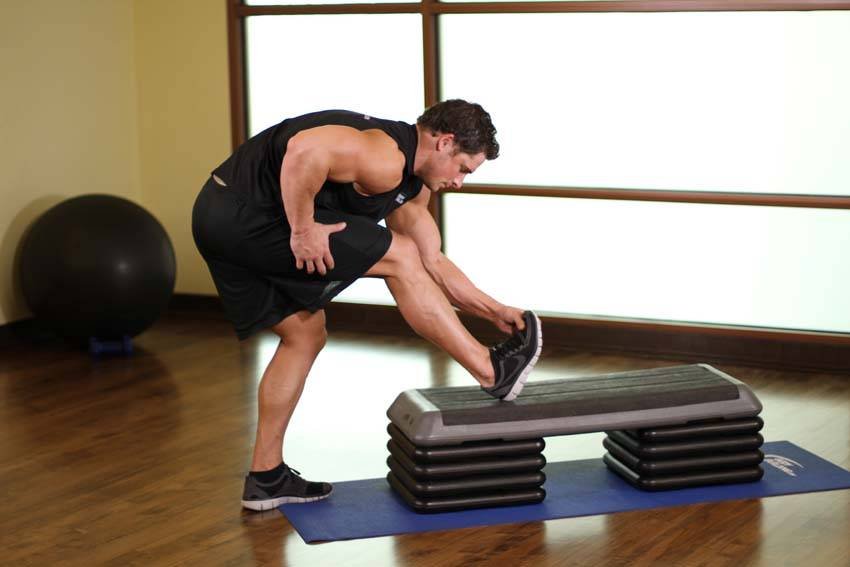 Standing Calf Stretch — 3 x 30 s per side, daily if squatting deep - start position