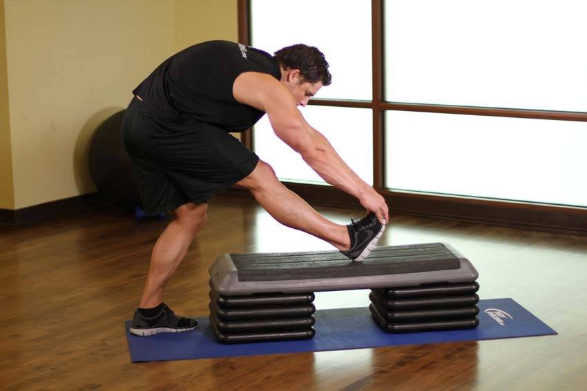 Standing Calf Stretch — 3 x 30 s per side, daily if squatting deep - end position